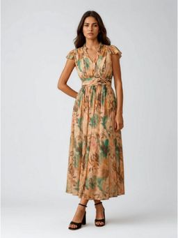 Twenty Dresses by Nykaa Fashion - Beige Abstract Printed Polyester Maxi Dress