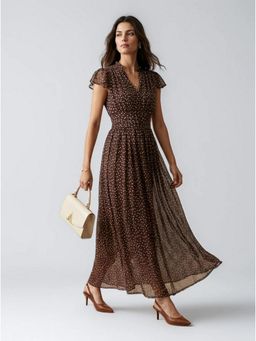 Twenty Dresses by Nykaa Fashion - Coffee Polka Dot Polyester Maxi Dress