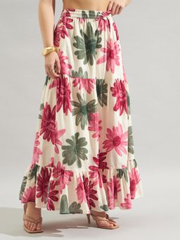 Twenty Dresses by Nykaa Fashion - Womens Pink Floral Printed Tiered Maxi Skirt