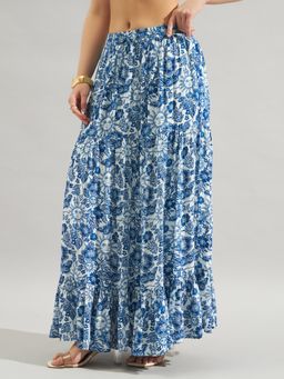 Twenty Dresses by Nykaa Fashion - Womens Blue Printed Tiered Maxi Skirt
