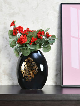 At Home by Nilkamal - Damask Oval Vase - Black