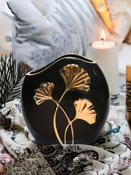 At Home by Nilkamal - Gingko Oval Vase - Black