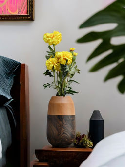 At Home by Nilkamal - Abstract Wooden Tumbler Vase|15 x 20 cm|Brown