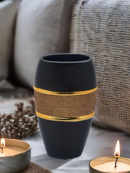 At Home by Nilkamal - Jewel Open Mouth Vase Black & Gold
