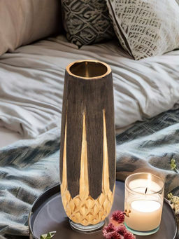 At Home by Nilkamal - Rhombus Tumbler Vase Brown & Gold