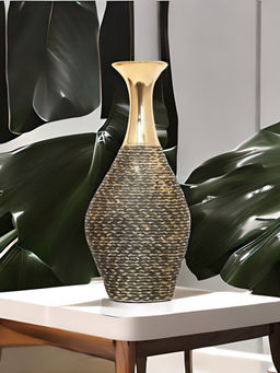 At Home by Nilkamal - Glamor Decorative Ceramic Bottle Vase|18 x 39 cm|Gold