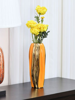 At Home by Nilkamal - Abstract Wave Vase Mustard