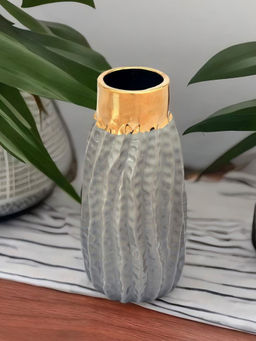 At Home by Nilkamal - Neck Ring Tumbler Ceramic Vase|13.5 x 28.5 cm|Mustard