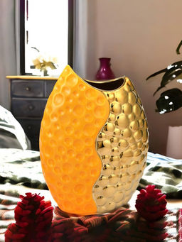 At Home by Nilkamal - Half Wavy Oval Vase Mustard