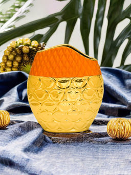 At Home by Nilkamal - Polka Dot Round Ceramic Vase|18 x 20.3 cm|Gold & Mustard