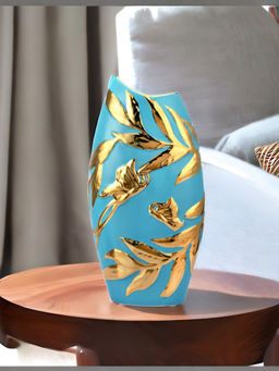 At Home by Nilkamal - Leafy Oval Vase - Blue