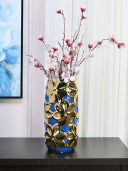 At Home by Nilkamal - Multi Flora Tumbler Vase - Blue And Gold
