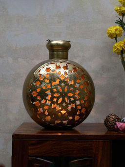 At Home by Nilkamal - Round Vase With Tile Jali Gold