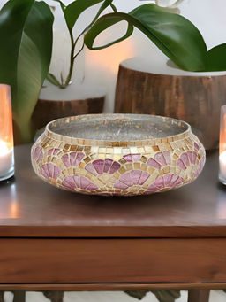 At Home by Nilkamal - Mosaic Urli Vase Onion Pink & Gold