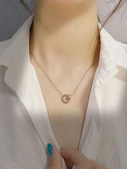 Jewels Galaxy - Rose Gold Plated Roman Numerals Cubic Zirconia Necklace