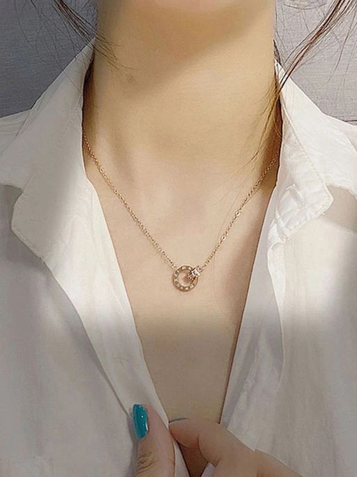 Jewels Galaxy Rose Gold Plated Roman Numerals Cubic Zirconia Necklace