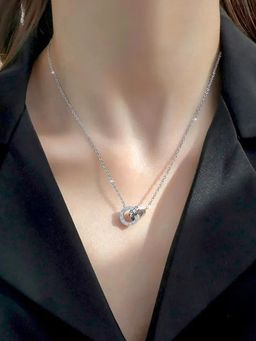 Jewels Galaxy - Silver Plated Roman Numerals Cubic Zirconia Necklace