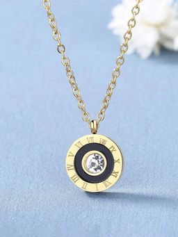 Jewels Galaxy - Gold Plated Roman Numerals Circular Cubic Zirconia Necklace