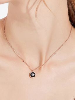 Jewels Galaxy - Rose Gold Plated Roman Numerals Circular Cubic Zirconia Necklace