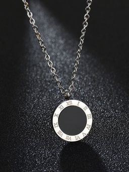 Jewels Galaxy - Silver Plated Roman Numerals Dual Side Circular Necklace