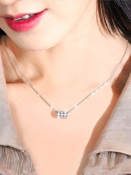 Jewels Galaxy - Silver Plated Anti Tarnish CZ Cylindrical Pendant Necklace