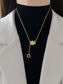 Jewels Galaxy - Gold Plated Cubic Zirconia Hanging Loop Pendant Necklace