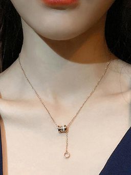 Jewels Galaxy - Rose Gold Plated Cubic Zirconia Hanging Loop Pendant Necklace