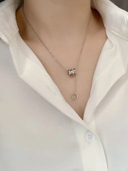 Jewels Galaxy - Silver Plated Cubic Zirconia Hanging Loop Pendant Necklace