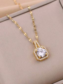 Jewels Galaxy - Gold Plated CZ Square Contemporary Pendant Necklace