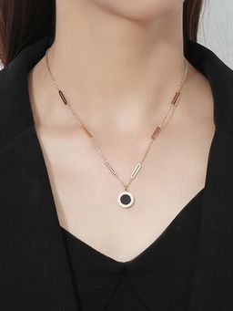 Jewels Galaxy - Rose Gold Plated Roman Numerals Dual Side Circular Pendant Necklace