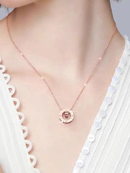 Jewels Galaxy - Rose Gold Plated Roman Numerals Cubic Zirconia Necklace