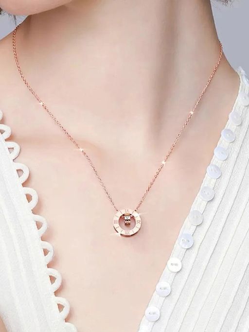 Jewels Galaxy Rose Gold Plated Roman Numerals Cubic Zirconia Necklace