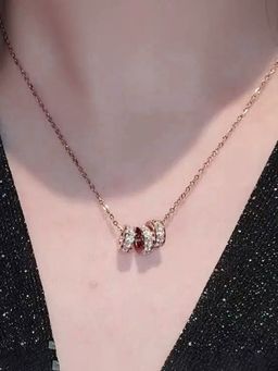 Jewels Galaxy - Rose Gold Plated CZ Cylindrical 3 Loops Pendant Necklace