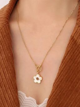 Jewels Galaxy - Gold Plated Beautiful Floral Mother of Pearl Stone Necklace
