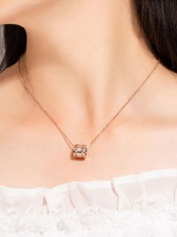 Jewels Galaxy - Rose Gold Plated CZ Studded Spherical Roman Numerals Pendant Necklace