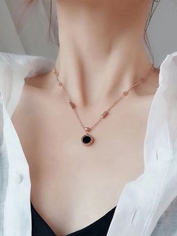 Jewels Galaxy - Rose Gold Plated Black Dual Side Circular Pendant Necklace