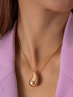 Jewels Galaxy - Gold Plated Glossy Chunky Dome Drop Pendant Necklace