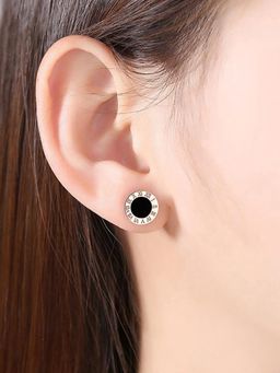 Jewels Galaxy - Silver Plated Roman Numerals Stud Earrings