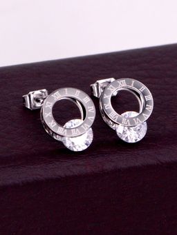 Jewels Galaxy - Silver Plated Circular CZ Studded Roman Numerals Drop Earrings