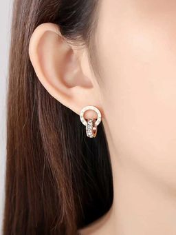 Jewels Galaxy - Rose Gold Plated Circular CZ Studded Roman Numerals Drop Earrings