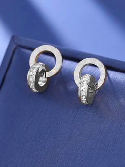 Jewels Galaxy - Silver Plated Circular CZ Studded Roman Numerals Drop Earrings