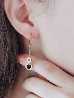 Jewels Galaxy - Rose Gold Plated Circular CZ Studded Roman Numerals Dual Drop Earrings