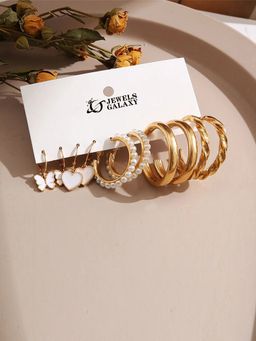 Jewels Galaxy - Gold-Plated White and Gold Earrings Set of 5