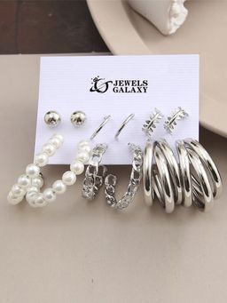 Jewels Galaxy - Silver-Plated Pearl Stylish Earrings Set of 6