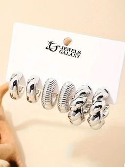 Jewels Galaxy - Silver Plated Toned Half Hoop Earrings Set of 3