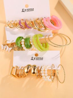 Jewels Galaxy - Gold Plated Multi-Color Stylish Earrings Set of 18