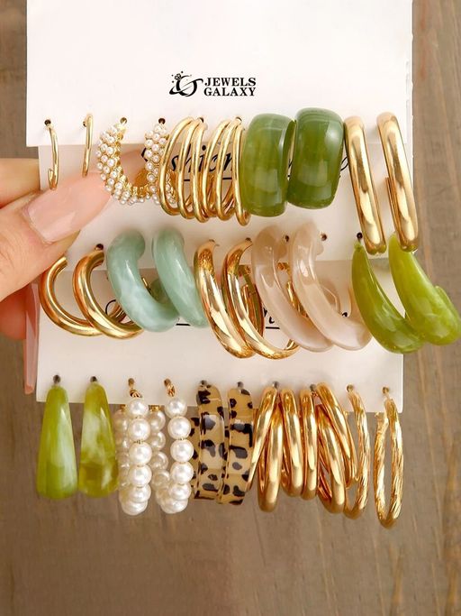 Jewels Galaxy Gold Plated Multi-Color Stylish Earrings Set of 15