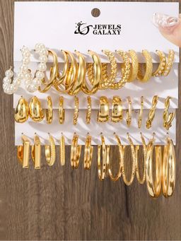 Jewels Galaxy - Gold Plated Statement Pearl Stylish Earrings Set of 18