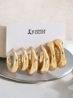 Jewels Galaxy - Gold Plated Hoop Earrings Set of 3