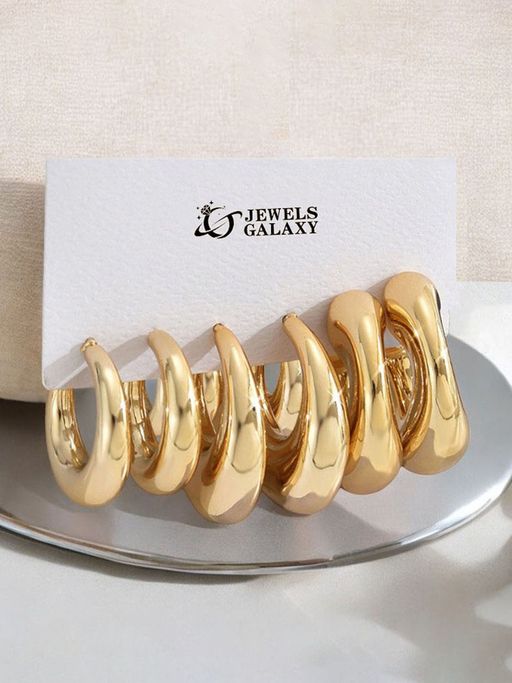 Jewels Galaxy Gold Plated Hoop Earrings Set of 3
